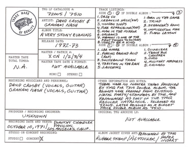 David Crosby Discography Grid